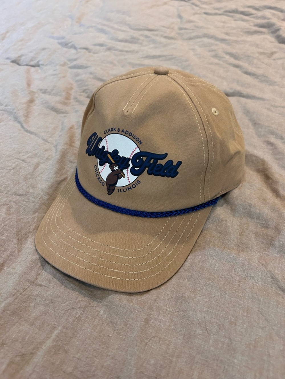 American Needle Tan Wrigley Field Rope-Trim Cap with Blue Embroidery